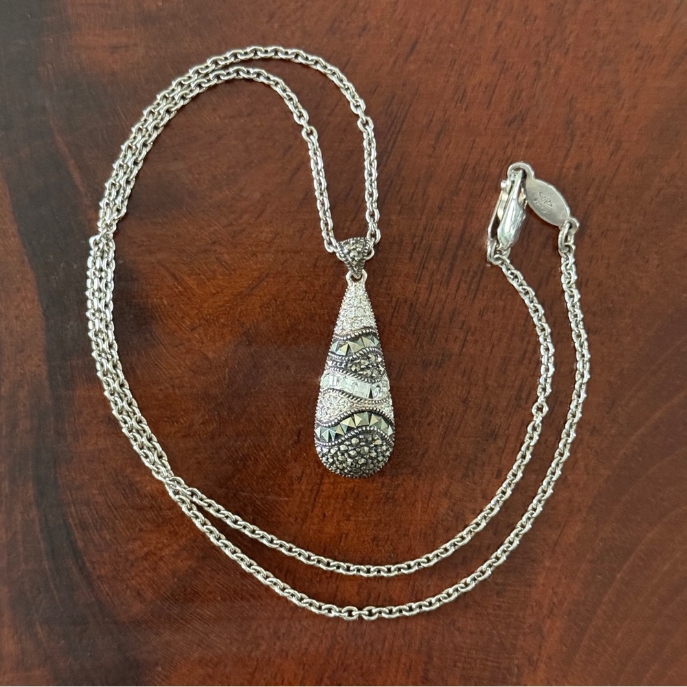 Judith Jack Sterling Silver Teardrop Pendant Necklace with Marcasite & CZ, 16”